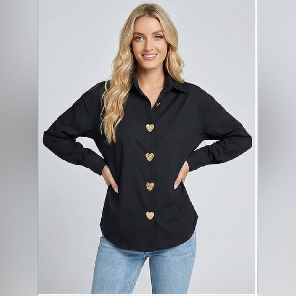 Heart Shaped Buttons Blouse Black - Picture 2 of 6